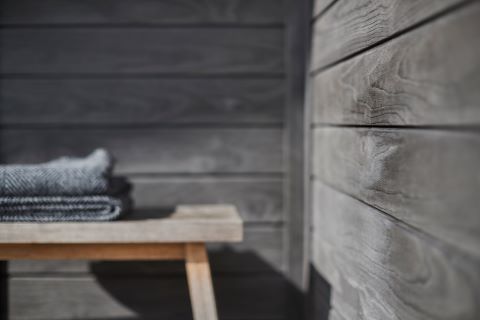 Accoya gevelbekleding met grijze look tot in de kern geïmpregneerd Accoya gevelbekleding met grijze look tot in de kern geïmpregneerd