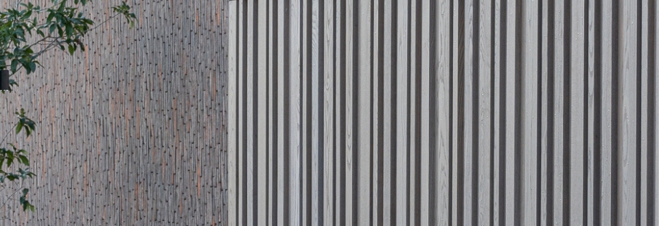 Houten gevelbekleding geolied in taupe Houten gevelbekleding geolied in taupe
