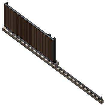 Houten schuifpoort met alu kader & palen 150 x 150