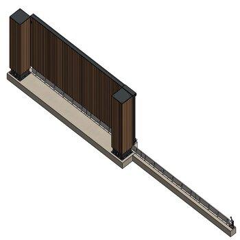 Houten schuifpoort met alu kader en palen 580 x 580