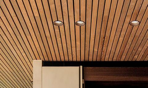 Akoestische plafondpanelen met ingewerkte spotverlichting