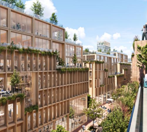 Innovatives Holzbauprojekt Stockholm Wood City, Atrium Ljungberg