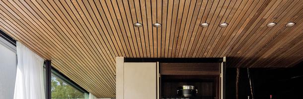 Plafond met thermo essen planken