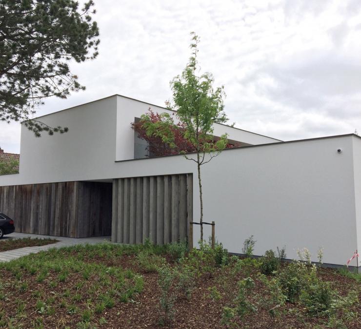 Moderne witte villa met barnwood gevelbekleding
