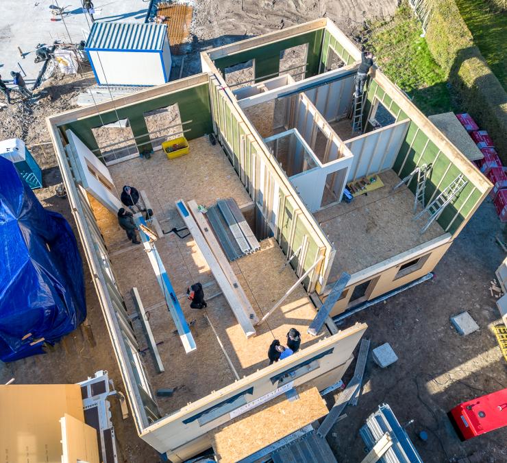 Houtskeletbouwwoning in aanbouw