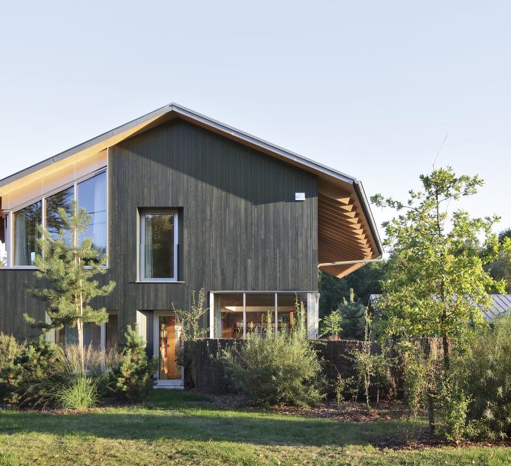 Passive house with thermo ash cladding in varying widths